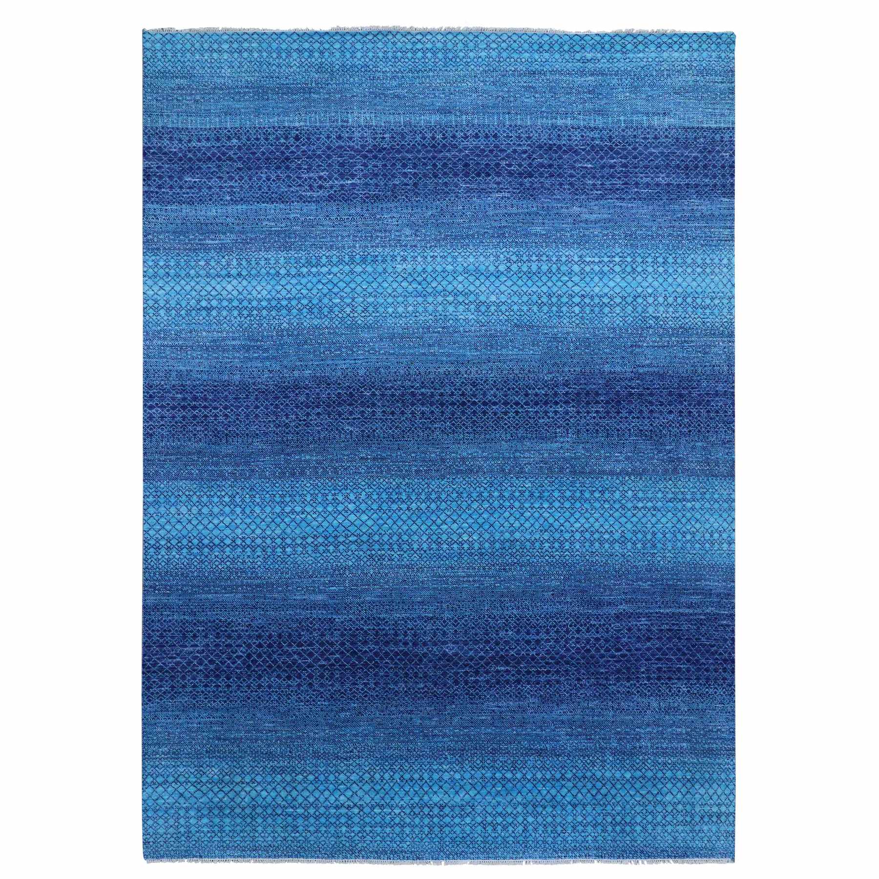 10'x14'1" Denim Blue, Modern Chiaroscuro Collection, Hand Knotted, Thick and Plush, Pure Wool Oriental Rug HR79038