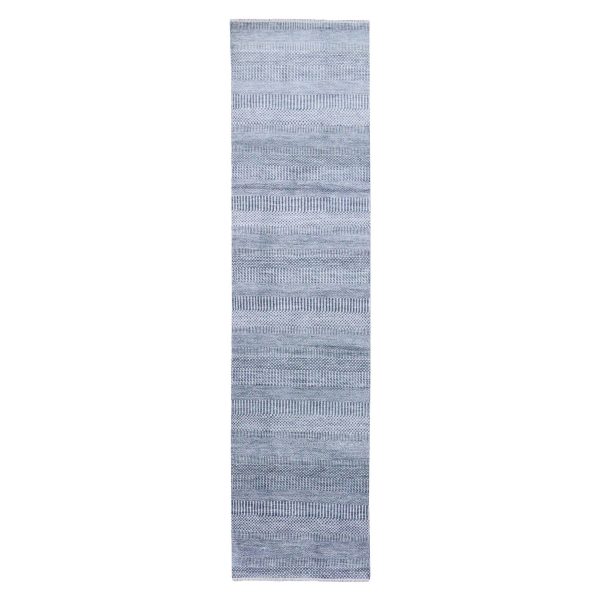 2'6"x10'2" Gray, Densely Woven Wool and Silk Hand Knotted, Modern Grass Design Gabbeh, Runner Oriental Rug HR79130