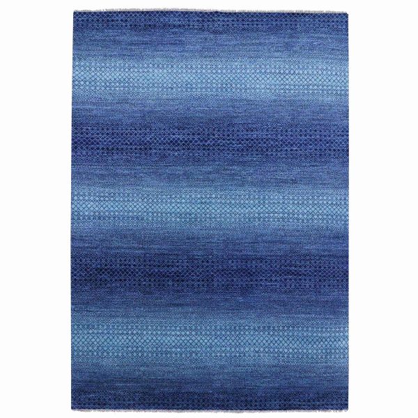 9'10"x14' Denim Blue, Modern Chiaroscuro Collection, Thick and Plush Pure Wool Hand Knotted, Oriental Rug HR79167