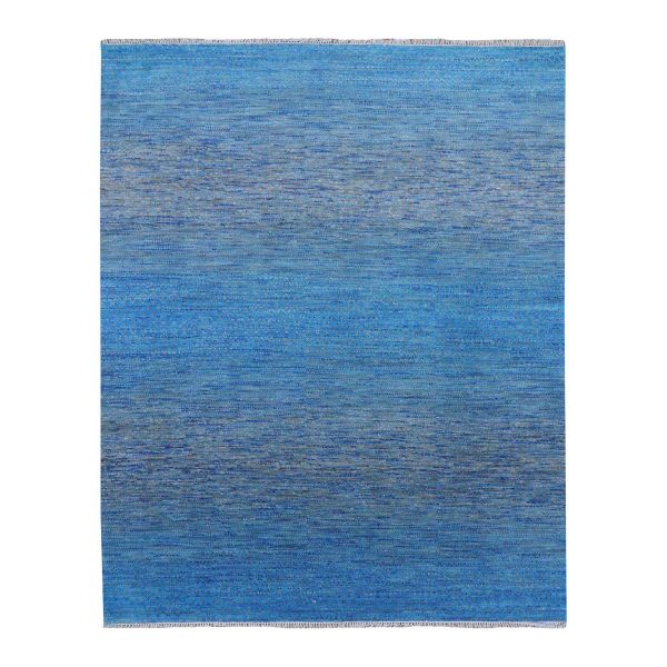 8'2"x10' Blue, Pure Wool Hand Knotted, Modern Chiaroscuro Collection Thick and Plush, Oriental Rug HR79191