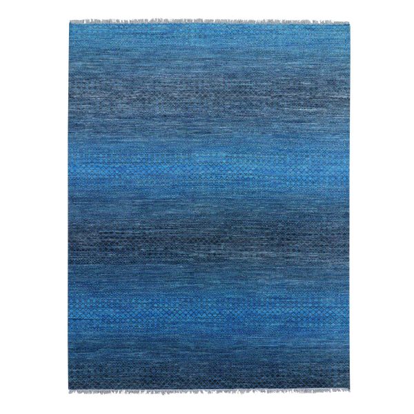 9'4"x12'1" Blue, Pure Wool Densely Woven Chiaroscuro Collection, Hand Knotted, Oriental Rug HR79219