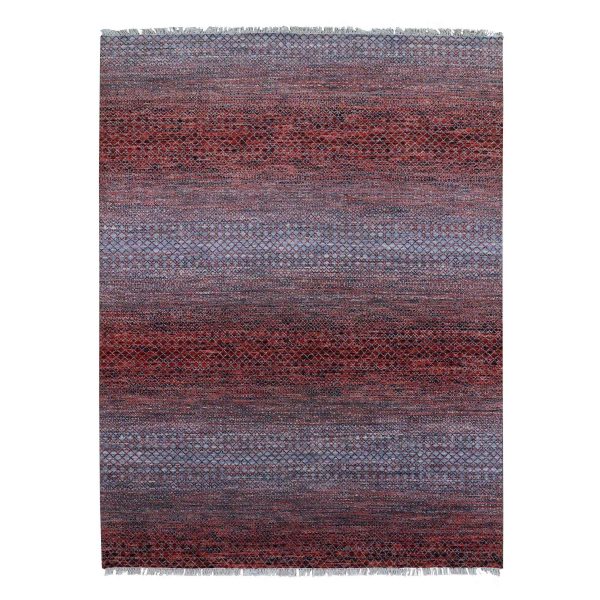 9'1"x12'1" Brownish Red, Hand Knotted Modern Chiaroscuro Collection, Thick and Plush Pure Wool, Oriental Rug HR79238