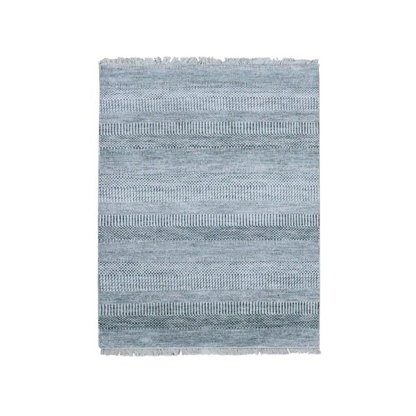 4'x6' Ivory, Hand Knotted Modern Grass Design, Gabbeh Densely Woven Wool and Silk, Oriental Rug HR79246