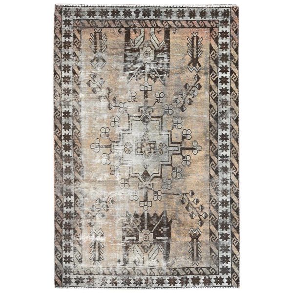 3'10"x6' Beige, Sheared Low Distressed Look Worn Wool, Hand Knotted Vintage Persian Shiraz, Oriental Rug HR61951