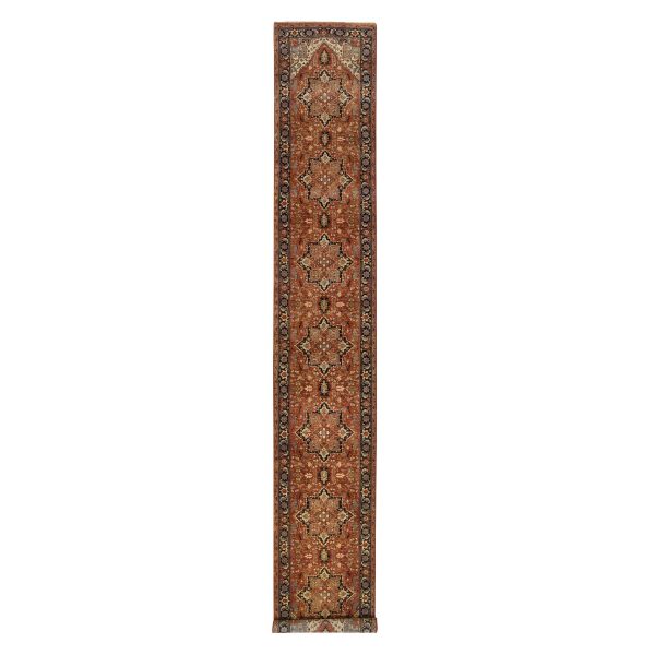 2'7"x16'3" Terracotta Red, Antiqued Fine Heriz Re-Creation Densely Woven, Natural Dyes Soft Wool Hand Knotted, XL Runner Oriental Rug HR64198