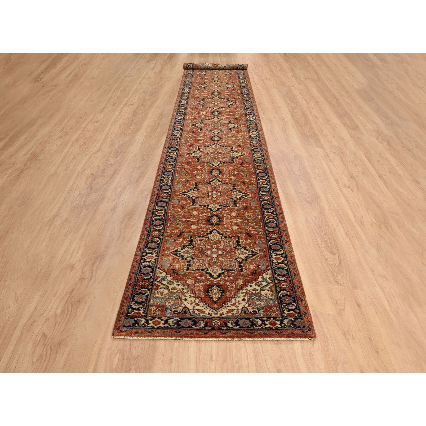 2'7"x16'3" Terracotta Red, Antiqued Fine Heriz Re-Creation Densely Woven, Natural Dyes Soft Wool Hand Knotted, XL Runner Oriental Rug HR64198 - Image 2