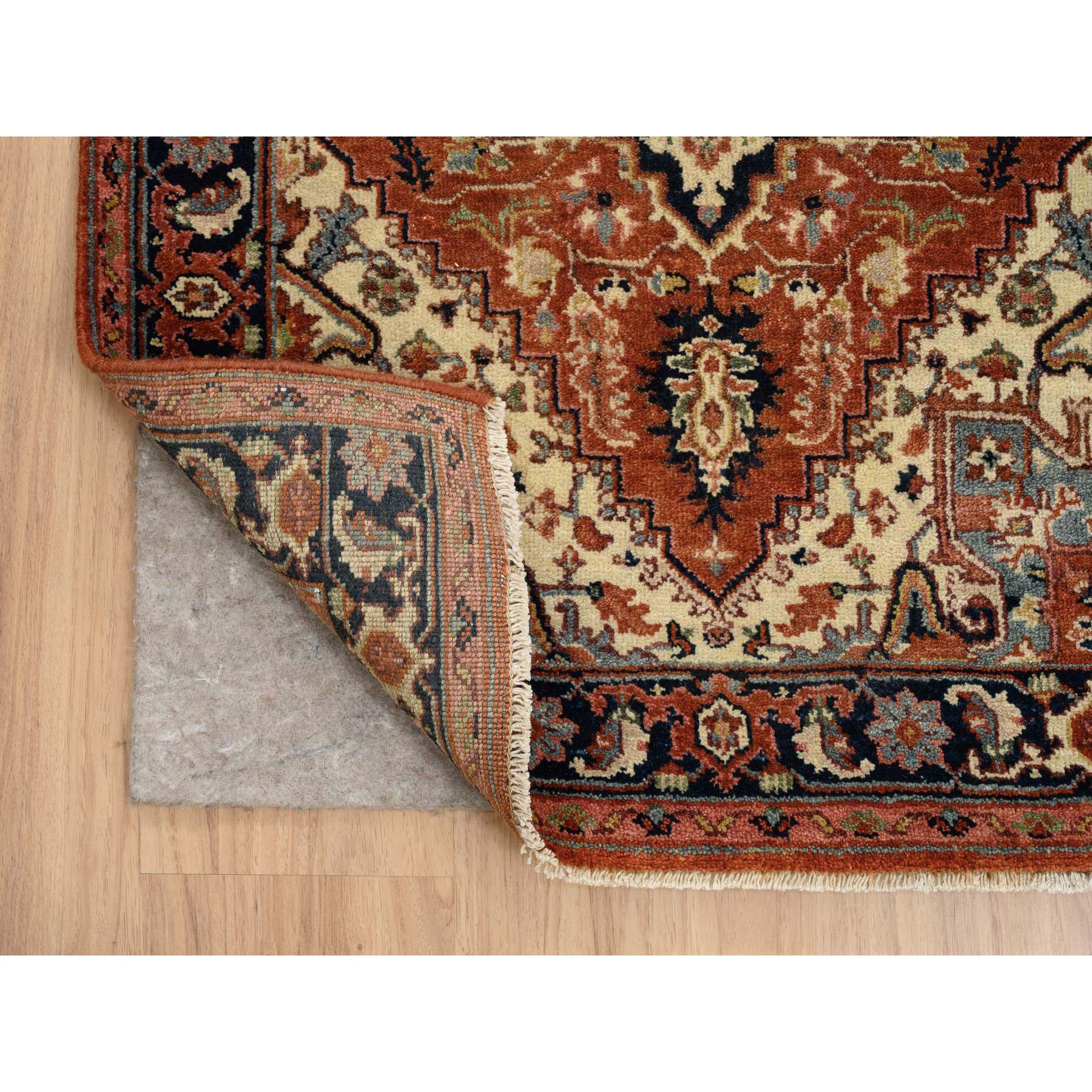 2'7"x16'3" Terracotta Red, Antiqued Fine Heriz Re-Creation Densely Woven, Natural Dyes Soft Wool Hand Knotted, XL Runner Oriental Rug HR64198 - Image 3