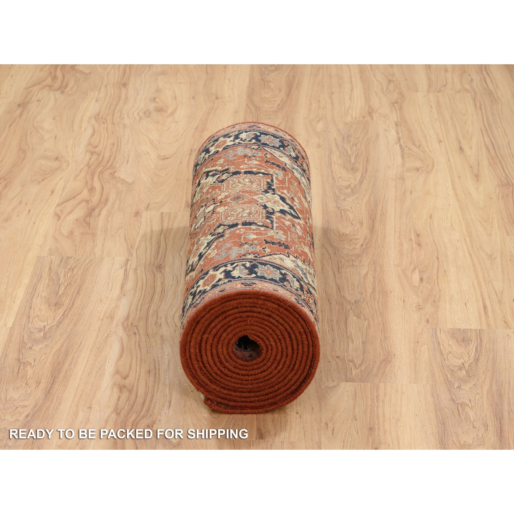 2'7"x16'3" Terracotta Red, Antiqued Fine Heriz Re-Creation Densely Woven, Natural Dyes Soft Wool Hand Knotted, XL Runner Oriental Rug HR64198 - Image 6