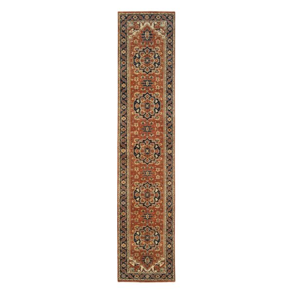 2'6"x12'2" Terracotta Red, Antiqued Fine Heriz Re-Creation Densely Woven, Natural Dyes Hand Spun Wool Hand Knotted, Runner Oriental Rug HR64205