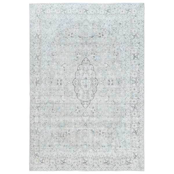 7'6"x10'10" Beige Vintage Persian Kerman Hand Knotted Worn Wool Sheared Low Shabby Chic Distressed Look Oriental Rug HR81267