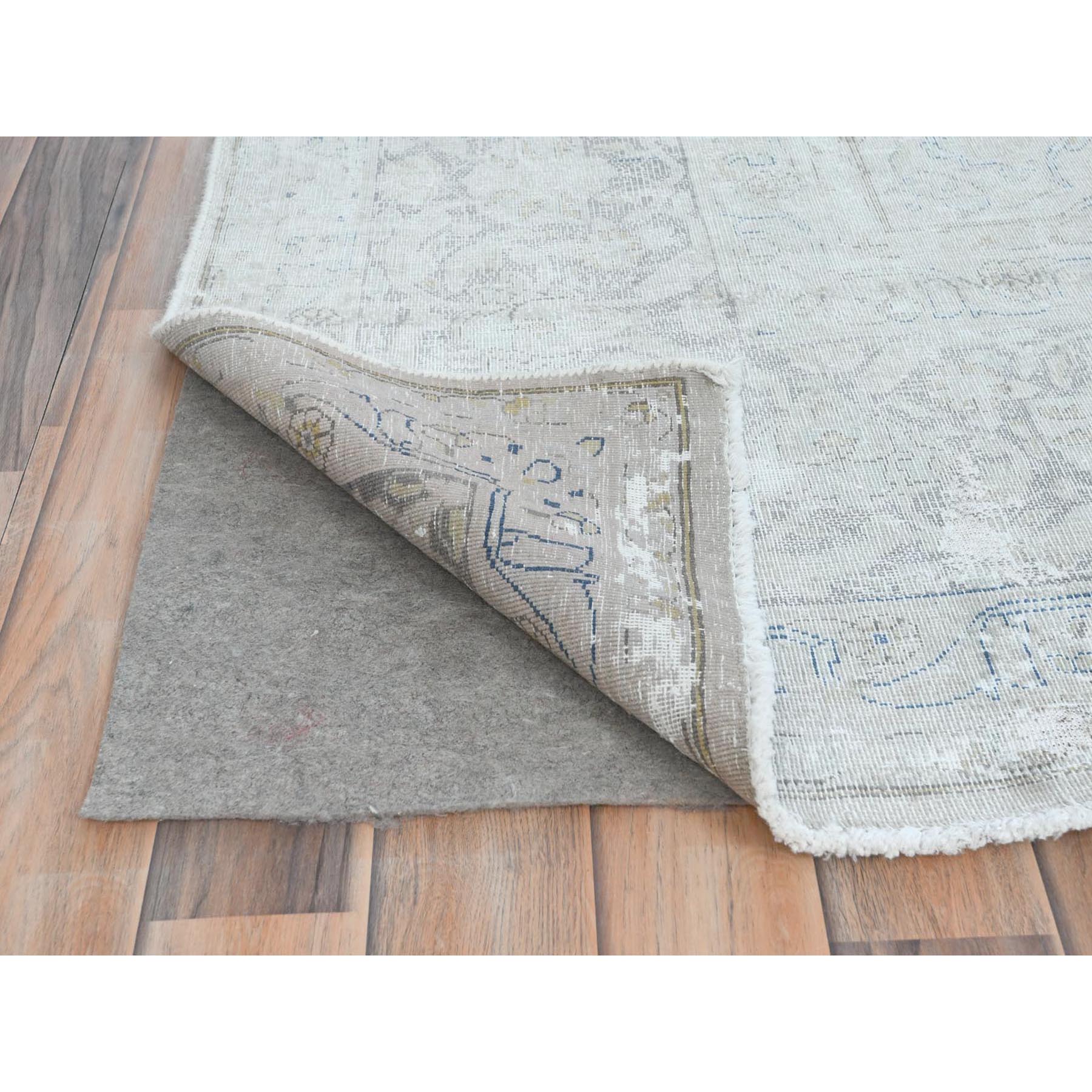 9'7"x12'6" Ivory Vintage Persian Kerman Hand Knotted Cropped Thin, Worn Wool Distressed Look Shabby Chic Oriental Rug HR81624 - Image 5