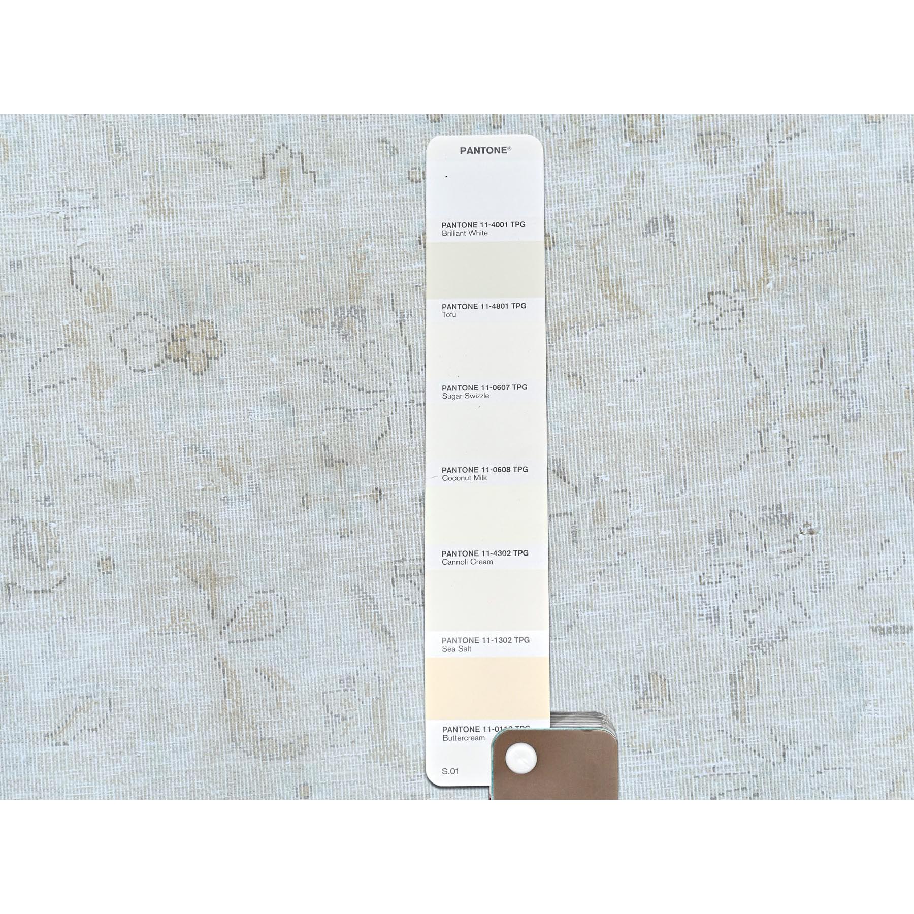 9'7"x12'6" Ivory Vintage Persian Kerman Hand Knotted Cropped Thin, Worn Wool Distressed Look Shabby Chic Oriental Rug HR81624 - Image 8