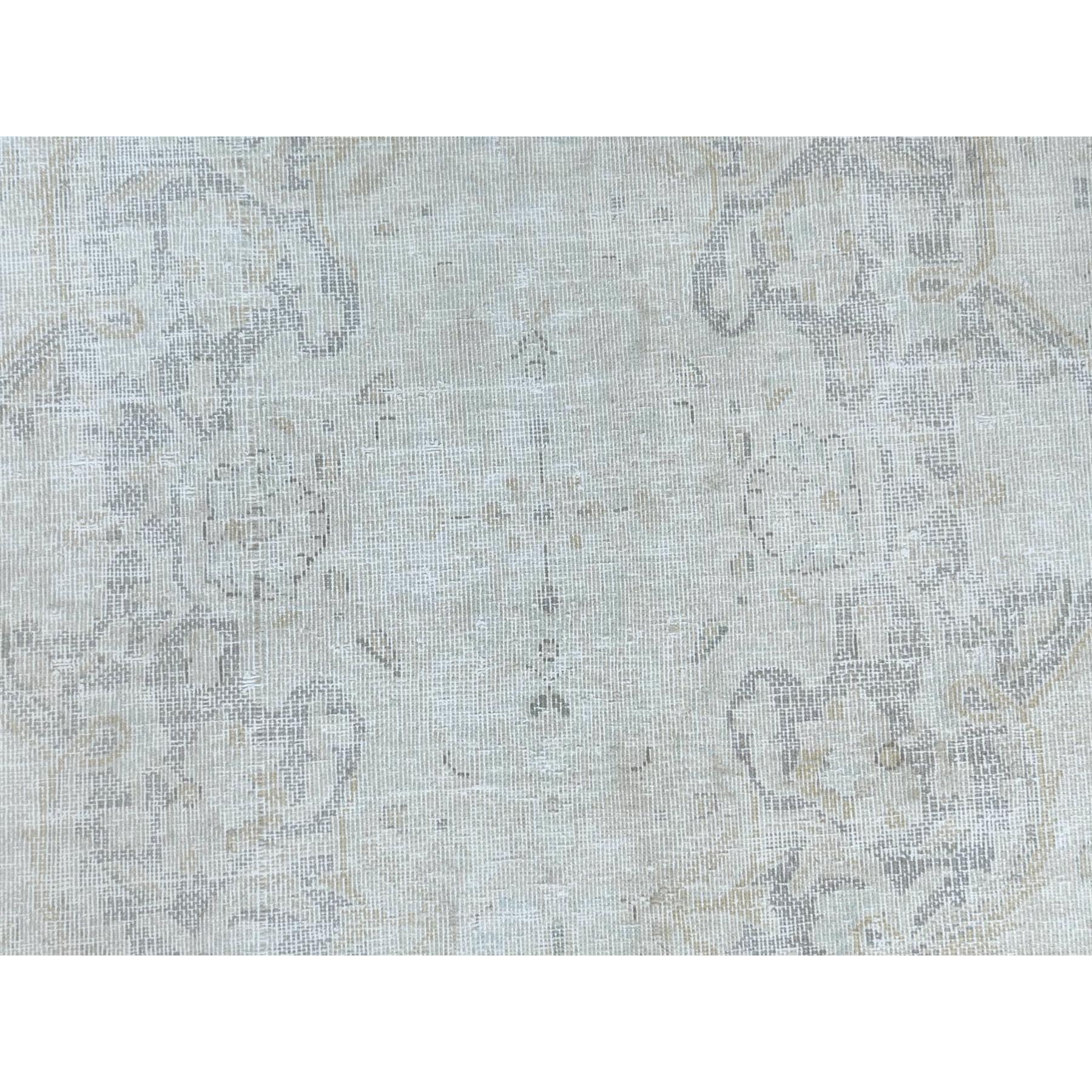 9'7"x12'6" Ivory Vintage Persian Kerman Hand Knotted Cropped Thin, Worn Wool Distressed Look Shabby Chic Oriental Rug HR81624 - Image 9