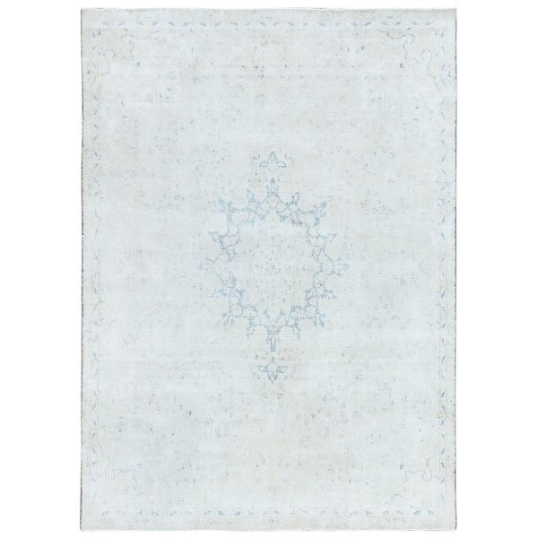 7'2"x10' Light Blue Old Persian Kerman Hand Knotted Cropped Thin, Worn Wool, Shabby Chic Distressed Look Oriental Rug HR81632
