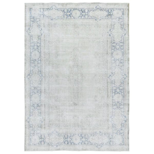 7'x10' Ivory, Hand Knotted Vintage Persian Kerman, Sheared Low Distressed Look Worn Wool, Oriental Rug HR81940