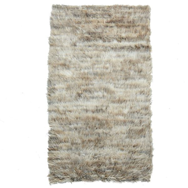 3'2"x5'6" Beige, Hand Knotted Shaggy Moroccan, Exotic Texture Undyed Natural Wool, Oriental Rug HR82025