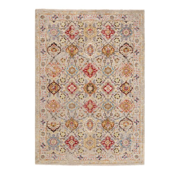 6'1"x9' THE SUNSET ROSETTES Wool And Pure Silk Hand Knotted Oriental Rug HR58443