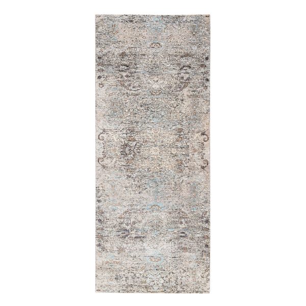 4'x10' Gray, Modern Transitional Persian Influence Erased Medallion Design, Silk with Textured Wool Hand Knotted, Wide Runner Oriental Rug HR64451