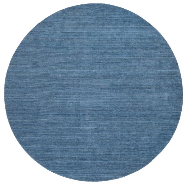 11'9"x11'9" Denim Blue, Tone on Tone, Pure Wool Hand Loomed, Modern Design, Round Oriental Rug HR64566