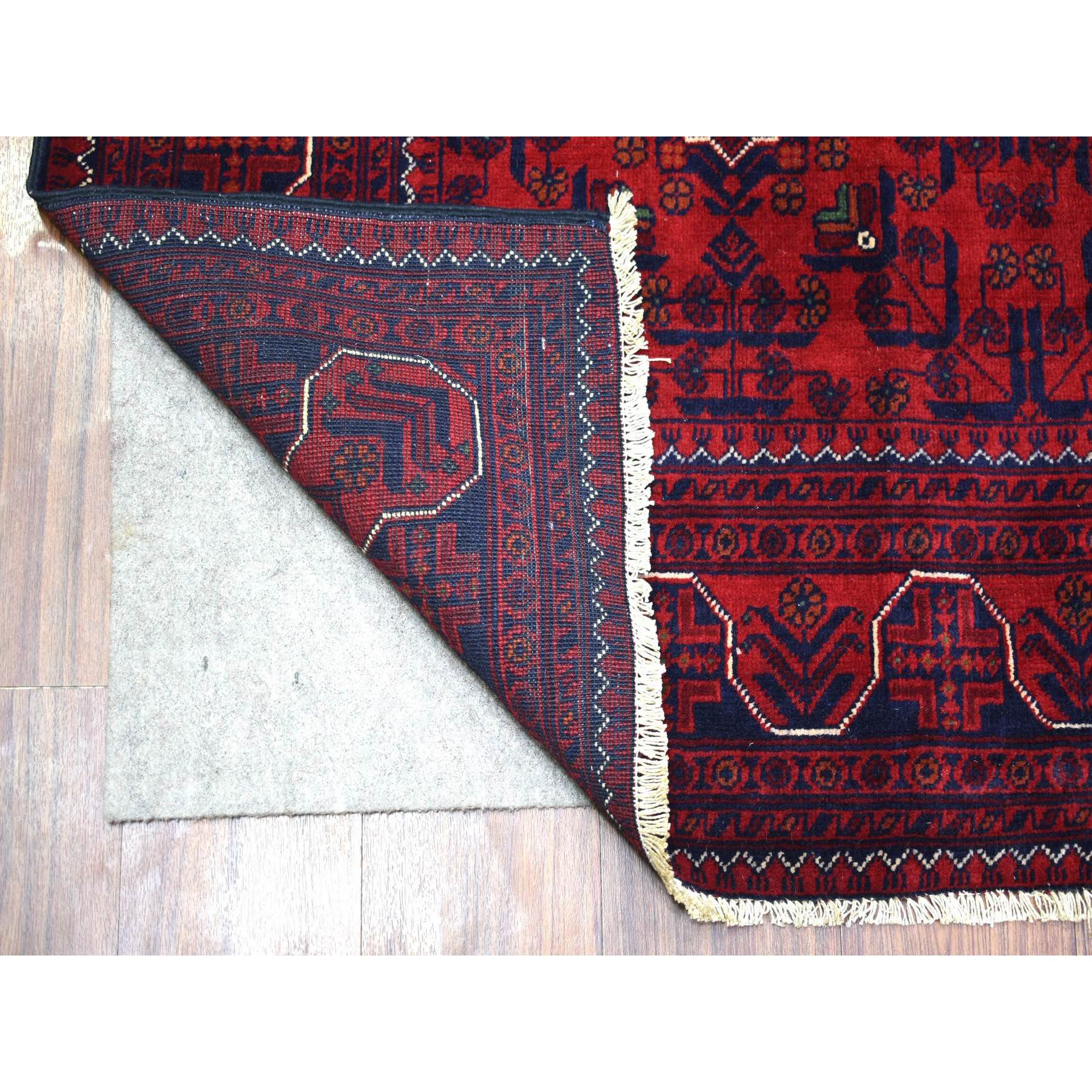 5'5"x7'8" Deep and Saturated Red, Afghan Khamyab with Geometric Design, Soft and Shiny Wool Hand Knotted, Oriental Rug HR71450 - Image 2