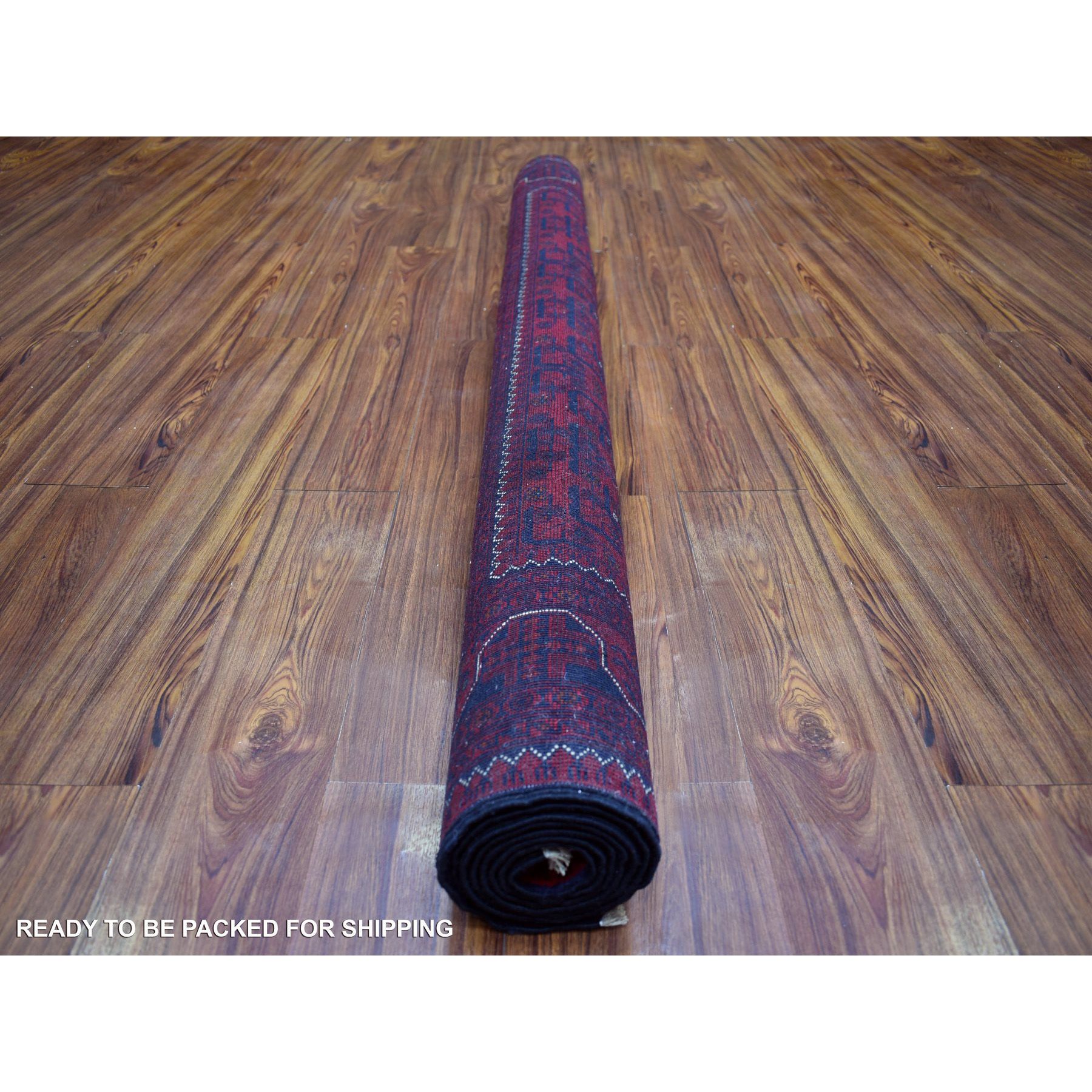 5'5"x7'8" Deep and Saturated Red, Afghan Khamyab with Geometric Design, Soft and Shiny Wool Hand Knotted, Oriental Rug HR71450 - Image 4