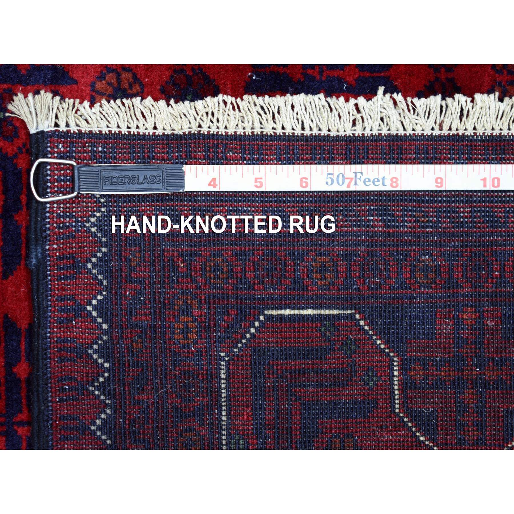 5'5"x7'8" Deep and Saturated Red, Afghan Khamyab with Geometric Design, Soft and Shiny Wool Hand Knotted, Oriental Rug HR71450 - Image 6
