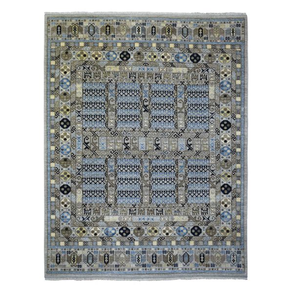 8'3"x10' Gray, Afghan Ersari with Hutchlu Design, Natural Dyes Dense Weave, Soft Wool Hand Knotted, Oriental Rug HR71549