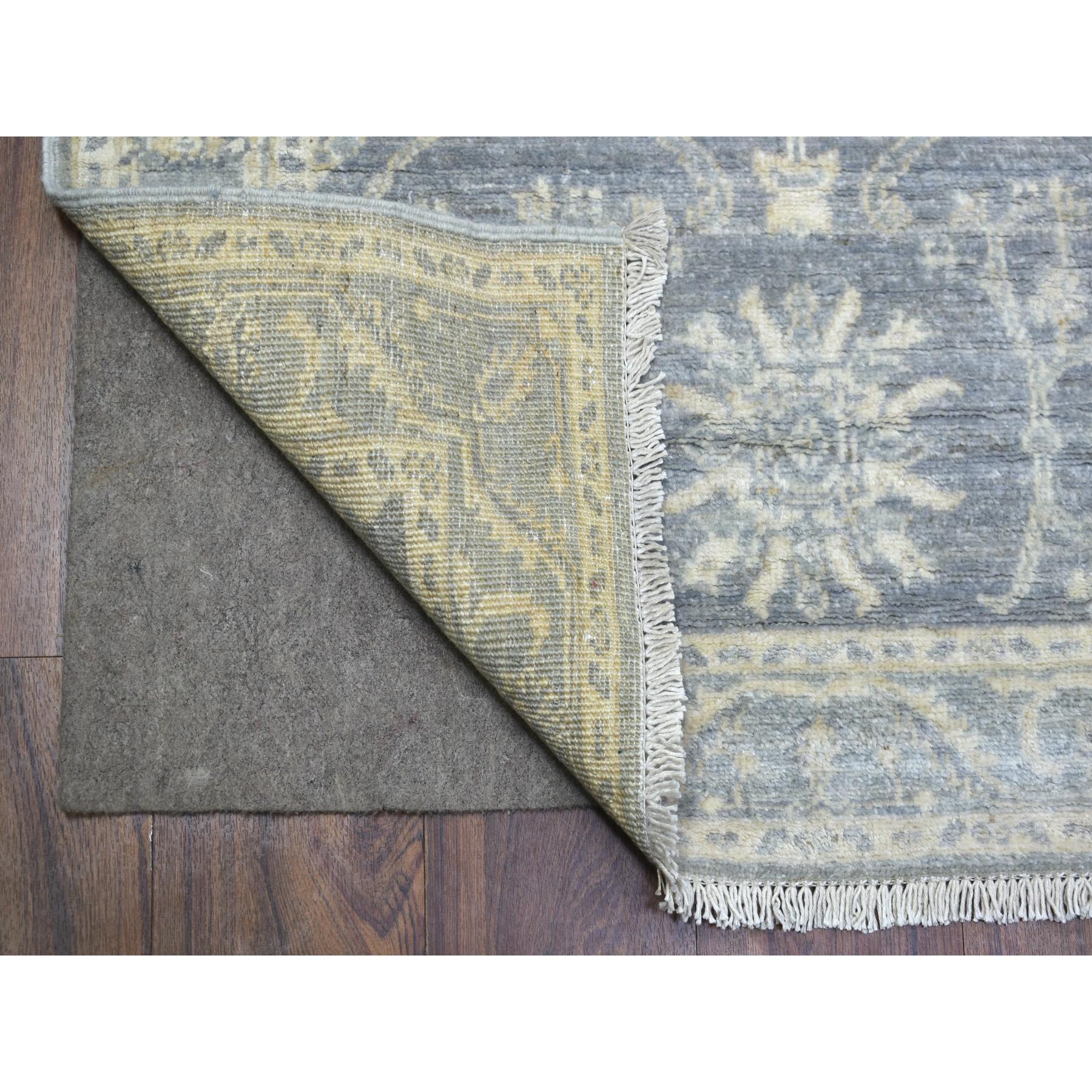 2'9"x11'5" Stone Gray Extra Soft Wool Hand Knotted, Fine Peshawar with All Over Design Densely Woven, Runner Oriental Rug HR72202 - Image 2