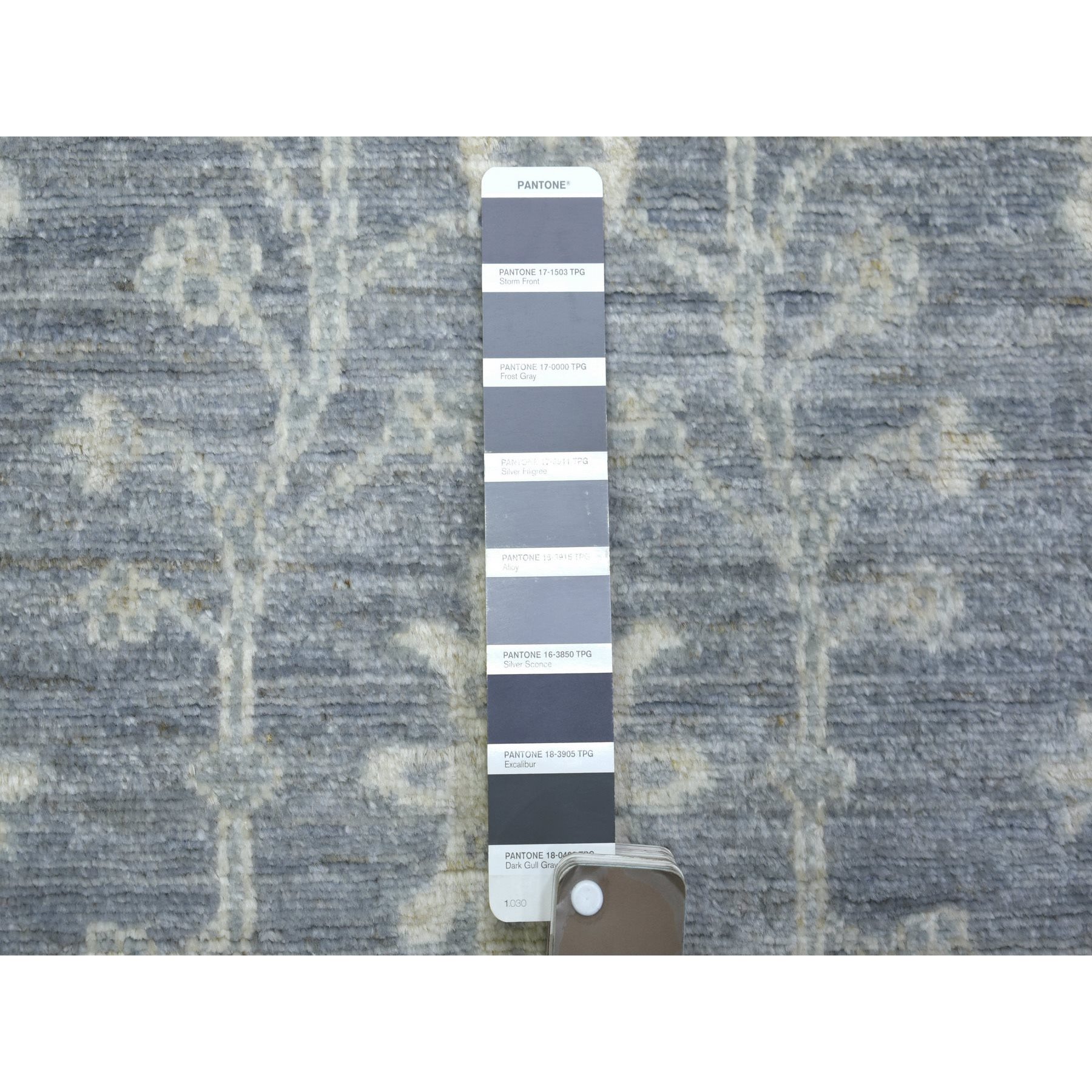 2'9"x11'5" Stone Gray Extra Soft Wool Hand Knotted, Fine Peshawar with All Over Design Densely Woven, Runner Oriental Rug HR72202 - Image 3