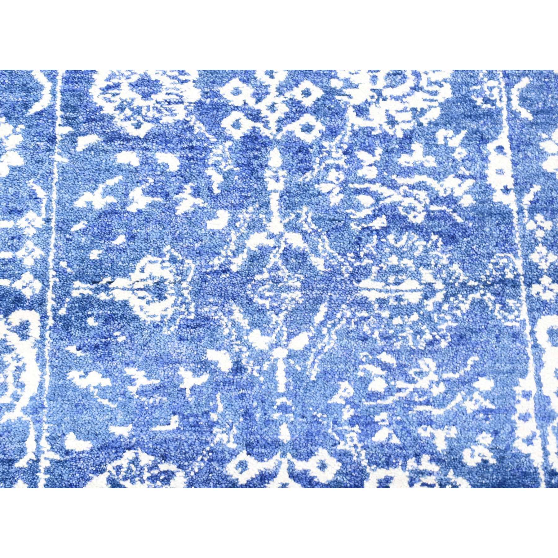 2'6"x16'10" Blue, Tone on Tone Tabriz, Wool and Silk Hand Knotted, XL Runner Oriental Rug HR80256 - Image 2