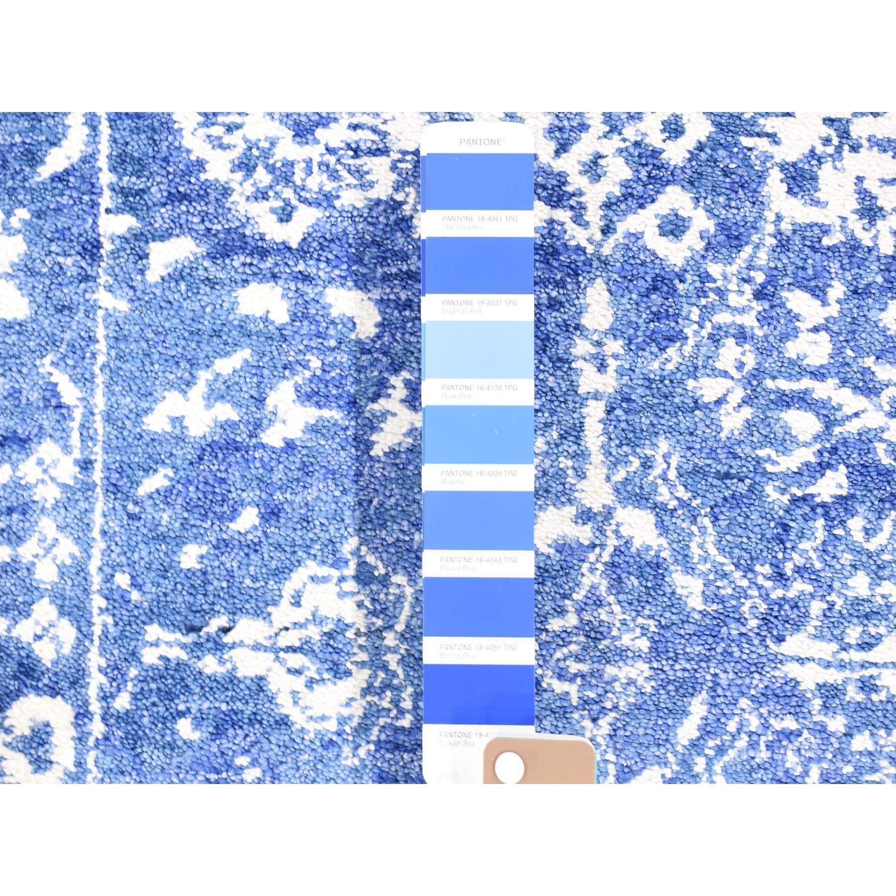 2'6"x16'10" Blue, Tone on Tone Tabriz, Wool and Silk Hand Knotted, XL Runner Oriental Rug HR80256 - Image 3