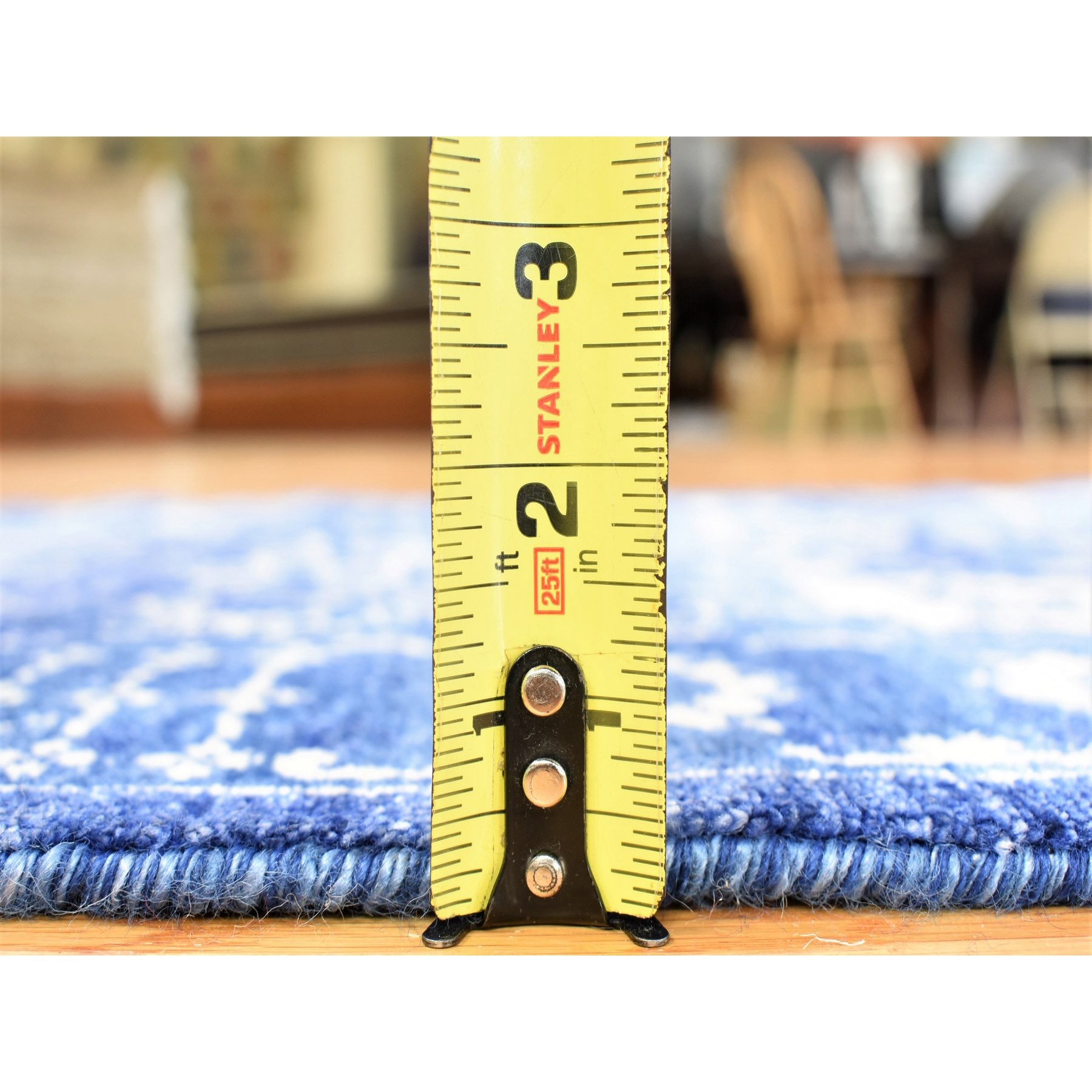 2'6"x16'10" Blue, Tone on Tone Tabriz, Wool and Silk Hand Knotted, XL Runner Oriental Rug HR80256 - Image 4