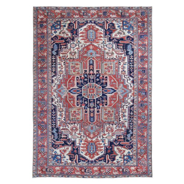 8'10"x12'5" Ivory, Antique Persian Karajeh Serapi, Denser Weave, Good Condition, Pure Wool, Hand Knotted, Oriental Rug HR80305