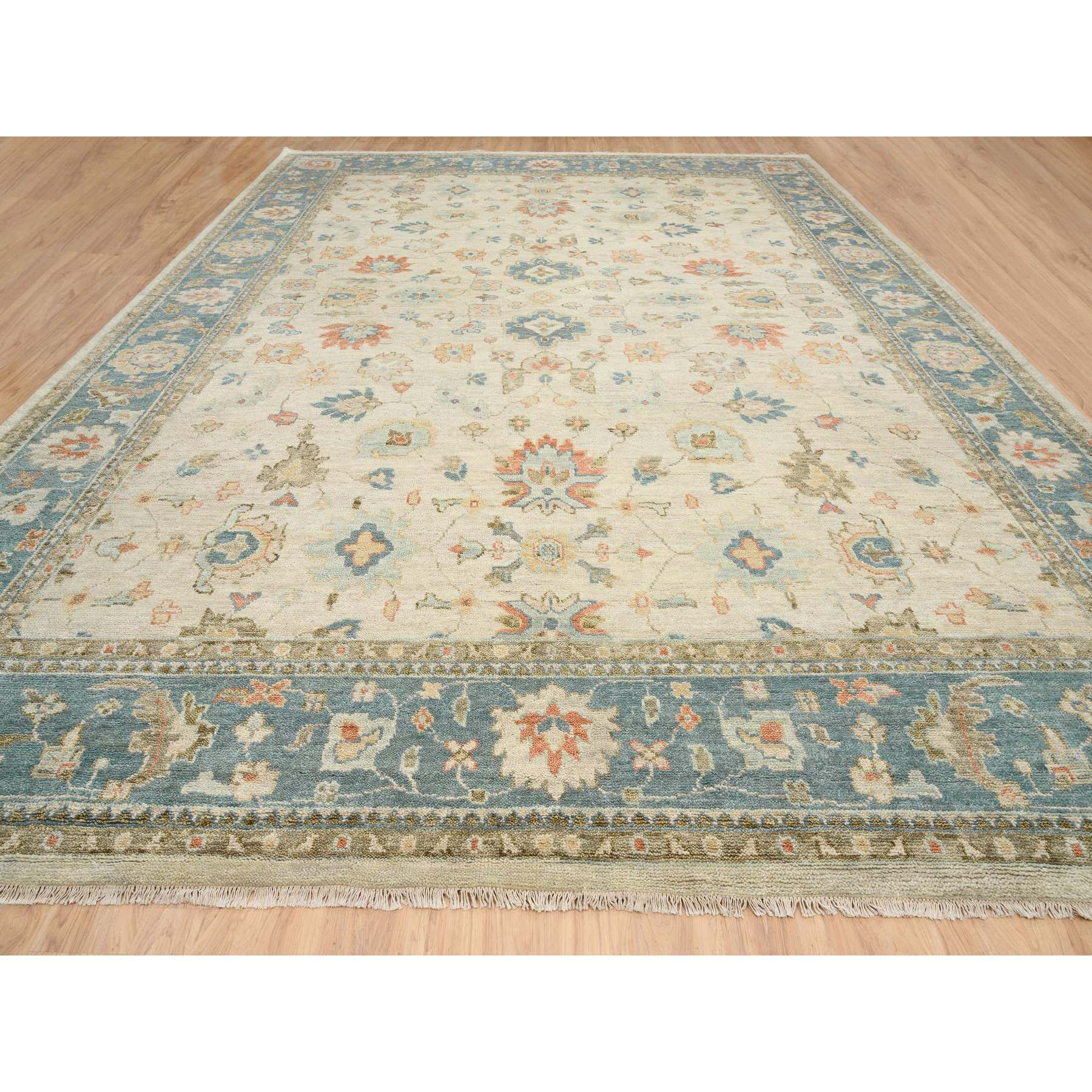 13'10"x18' Light Cream, Soft Wool Hand Knotted, Oushak with Floral Design Supple Collection Thick and Plush, Oversized Oriental Rug HR64530 - Image 2
