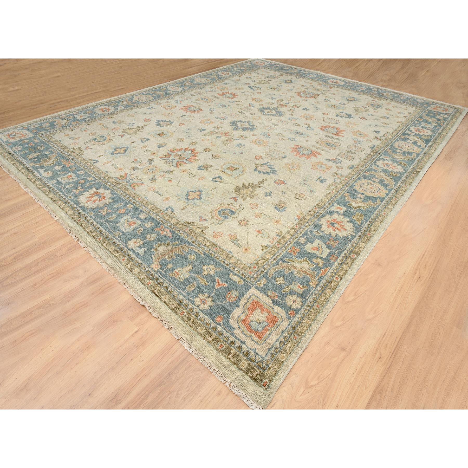 13'10"x18' Light Cream, Soft Wool Hand Knotted, Oushak with Floral Design Supple Collection Thick and Plush, Oversized Oriental Rug HR64530 - Image 3