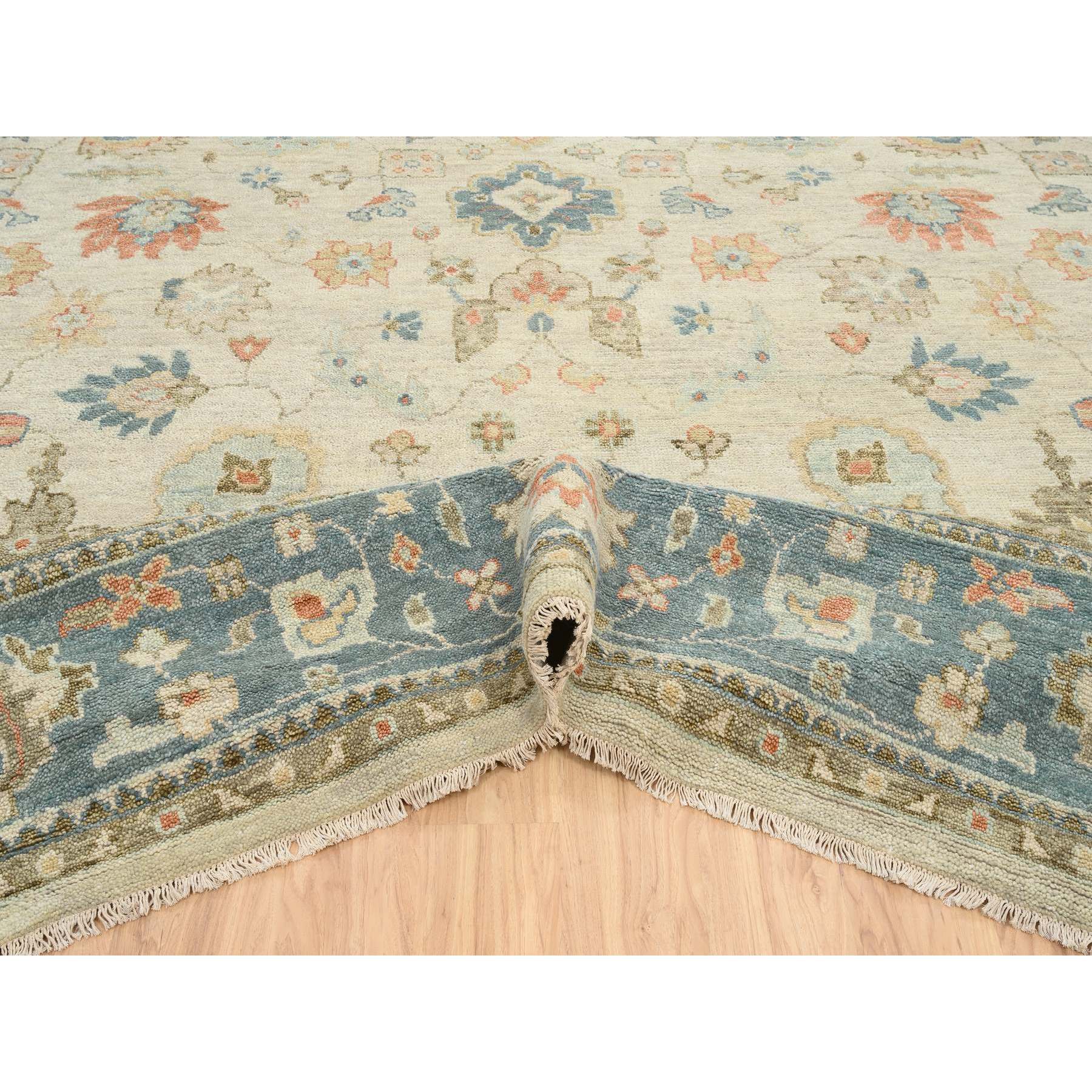 13'10"x18' Light Cream, Soft Wool Hand Knotted, Oushak with Floral Design Supple Collection Thick and Plush, Oversized Oriental Rug HR64530 - Image 5