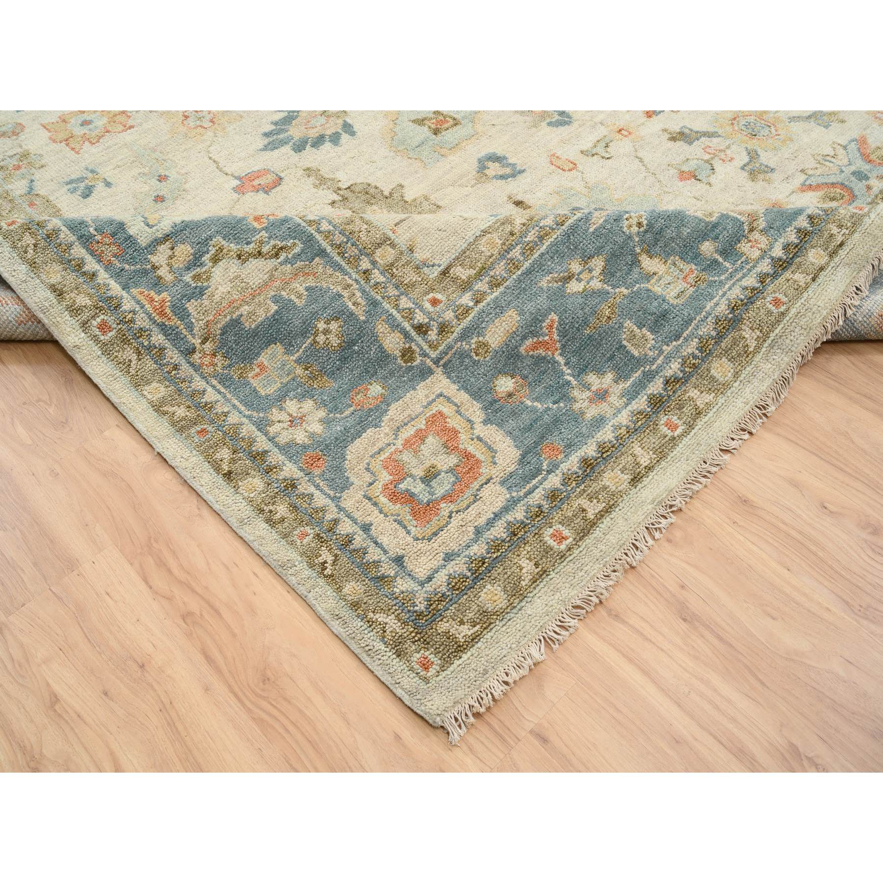 13'10"x18' Light Cream, Soft Wool Hand Knotted, Oushak with Floral Design Supple Collection Thick and Plush, Oversized Oriental Rug HR64530 - Image 6