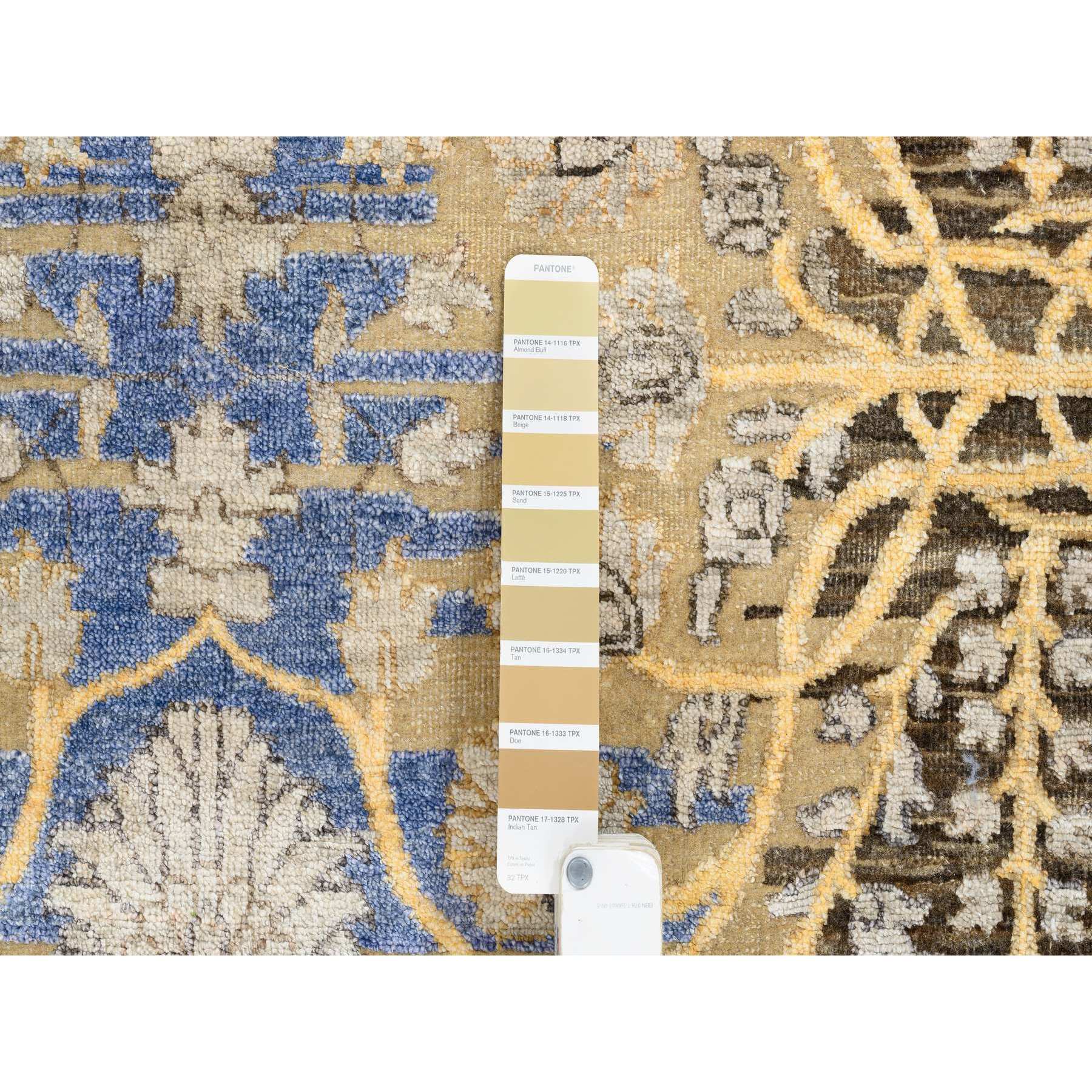 10'x10' Tan and Chocolate Brown, Hand Knotted Transitional Sarouk Silk With Textured Wool, Round Oriental Rug HR64661 - Image 8