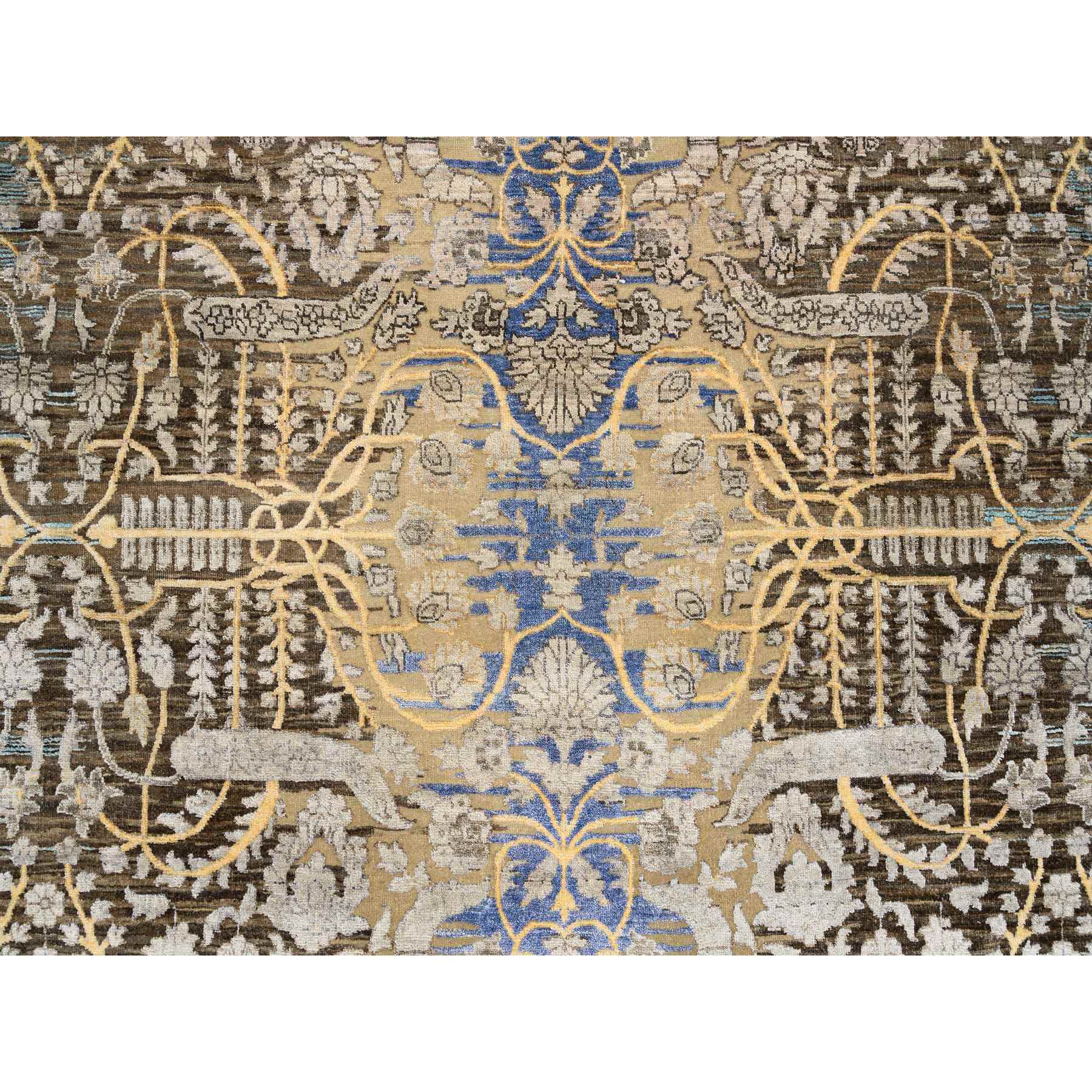 10'x10' Tan and Chocolate Brown, Hand Knotted Transitional Sarouk Silk With Textured Wool, Round Oriental Rug HR64661 - Image 9
