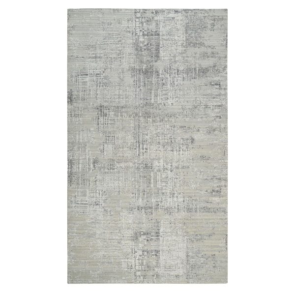 8'1"x16' Light Gray, Modern Design, Hand Spun Undyed Natural Wool, Hand Knotted, Gallery Size Runner Oriental Rug HR64689