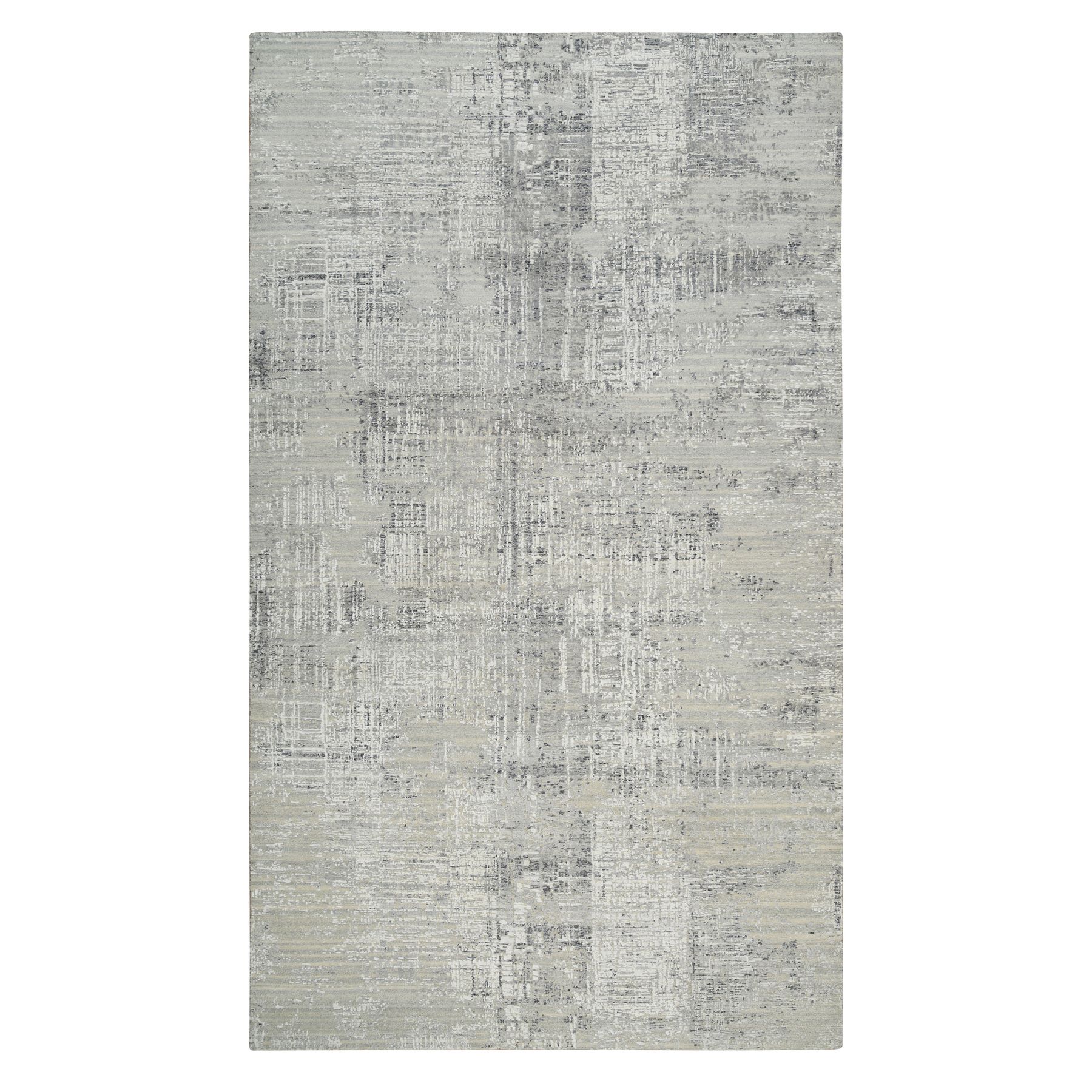 8'1"x16' Light Gray, Modern Design, Hand Spun Undyed Natural Wool, Hand Knotted, Gallery Size Runner Oriental Rug HR64689