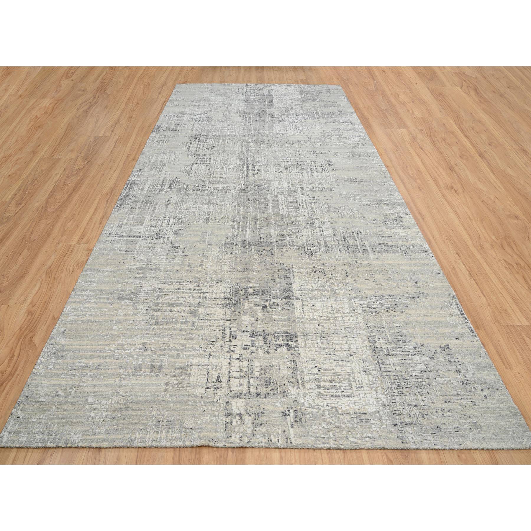 8'1"x16' Light Gray, Modern Design, Hand Spun Undyed Natural Wool, Hand Knotted, Gallery Size Runner Oriental Rug HR64689 - Image 2
