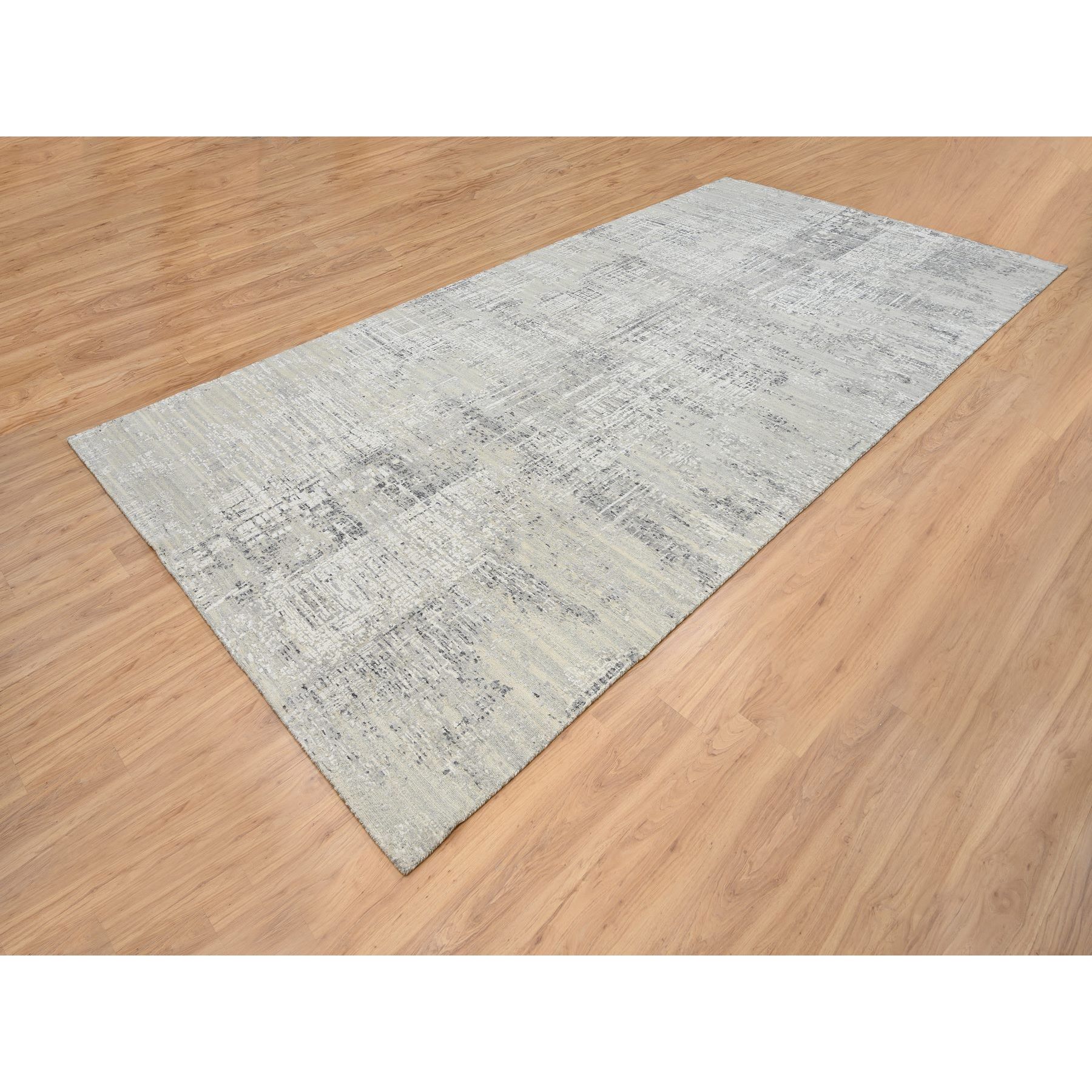 8'1"x16' Light Gray, Modern Design, Hand Spun Undyed Natural Wool, Hand Knotted, Gallery Size Runner Oriental Rug HR64689 - Image 3
