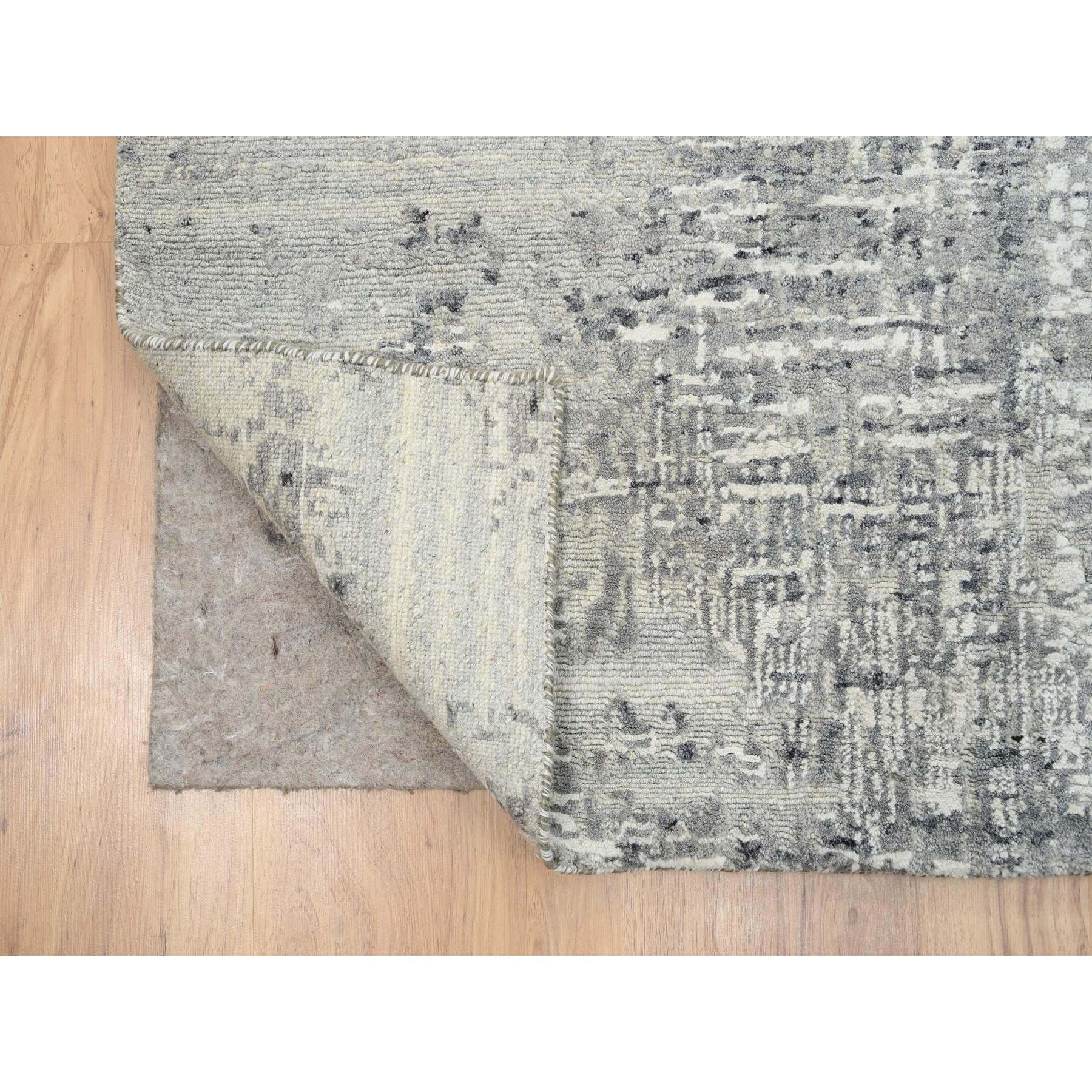 8'1"x16' Light Gray, Modern Design, Hand Spun Undyed Natural Wool, Hand Knotted, Gallery Size Runner Oriental Rug HR64689 - Image 4