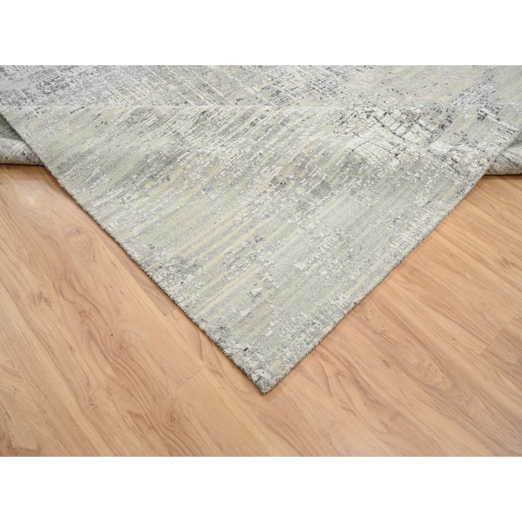 8'1"x16' Light Gray, Modern Design, Hand Spun Undyed Natural Wool, Hand Knotted, Gallery Size Runner Oriental Rug HR64689 - Image 6