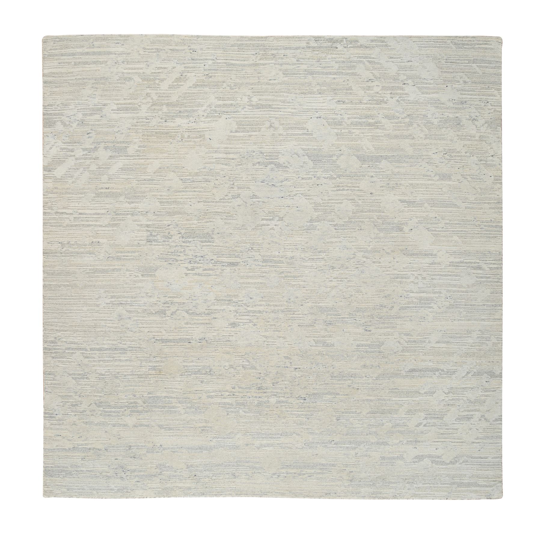 8'1"x8'1" Light Gray, Modern Design, Hand Spun Undyed Natural Wool, Hand Knotted, Square Oriental Rug HR64690