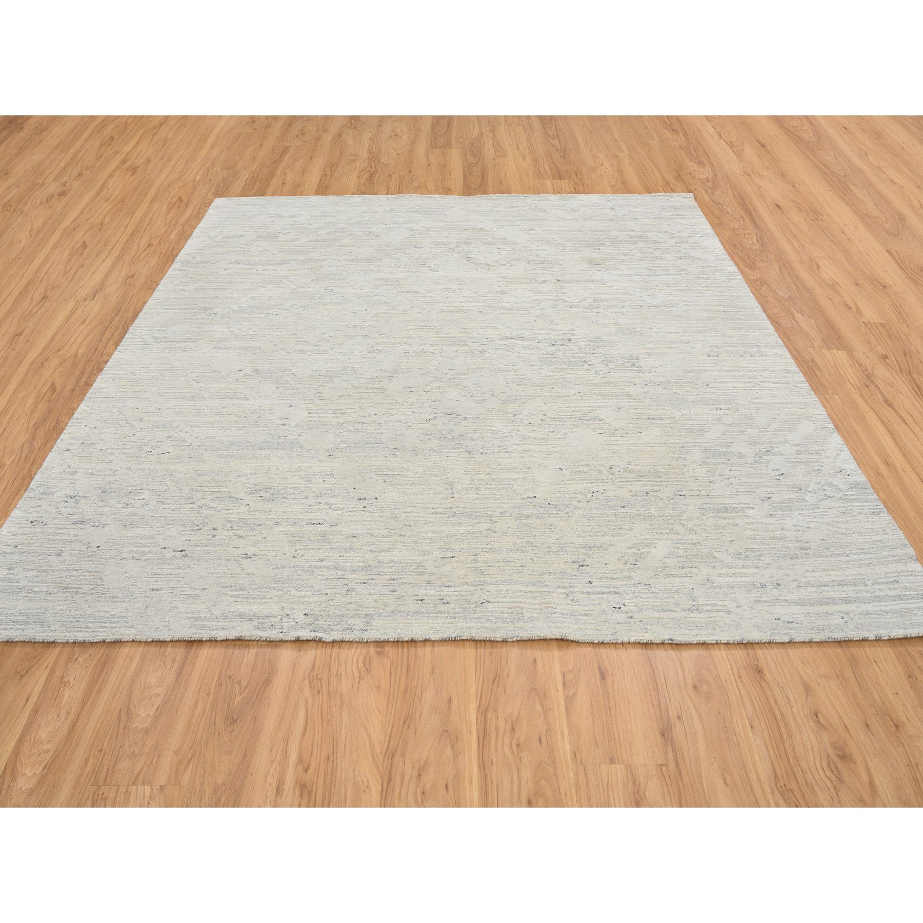 8'1"x8'1" Light Gray, Modern Design, Hand Spun Undyed Natural Wool, Hand Knotted, Square Oriental Rug HR64690 - Image 2