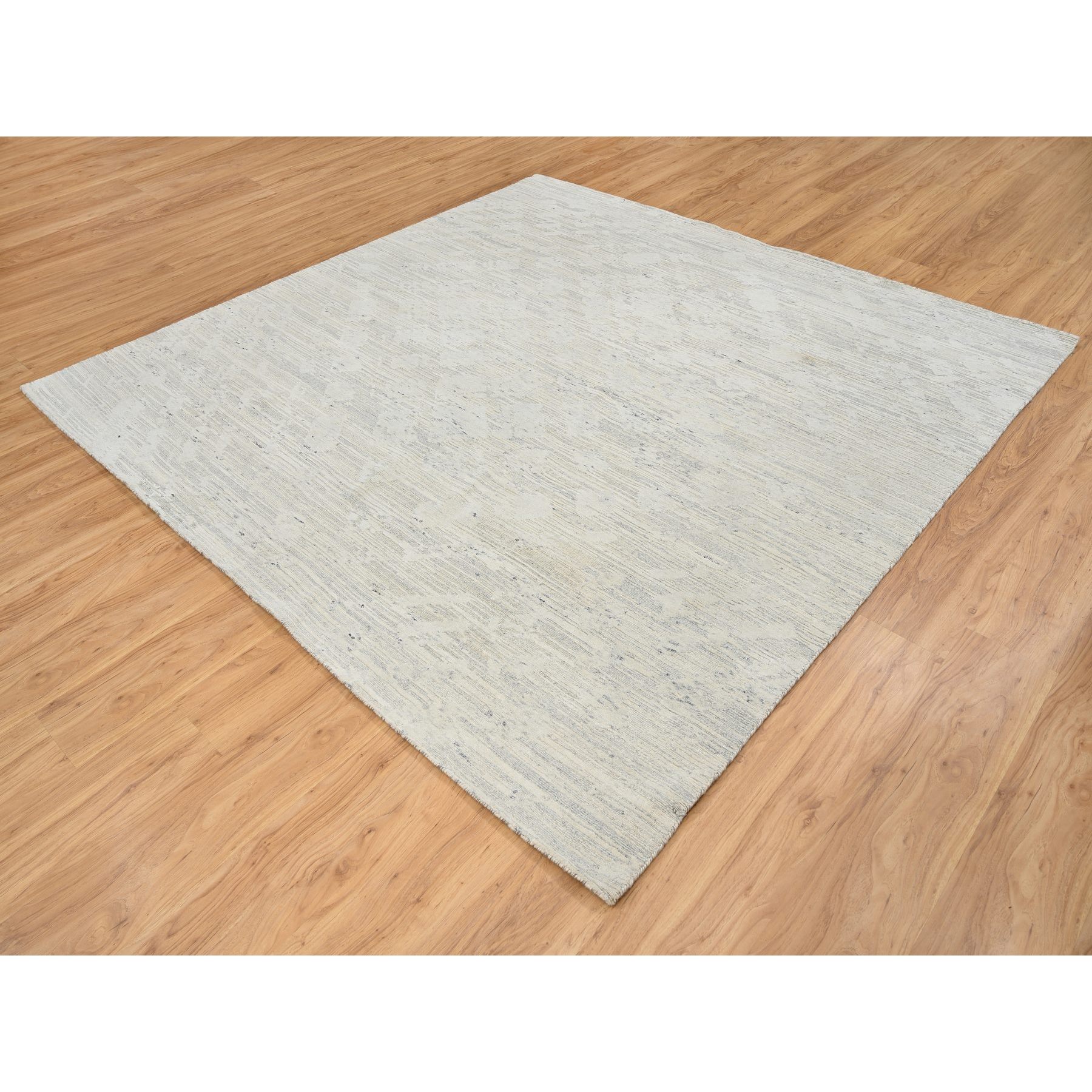 8'1"x8'1" Light Gray, Modern Design, Hand Spun Undyed Natural Wool, Hand Knotted, Square Oriental Rug HR64690 - Image 3