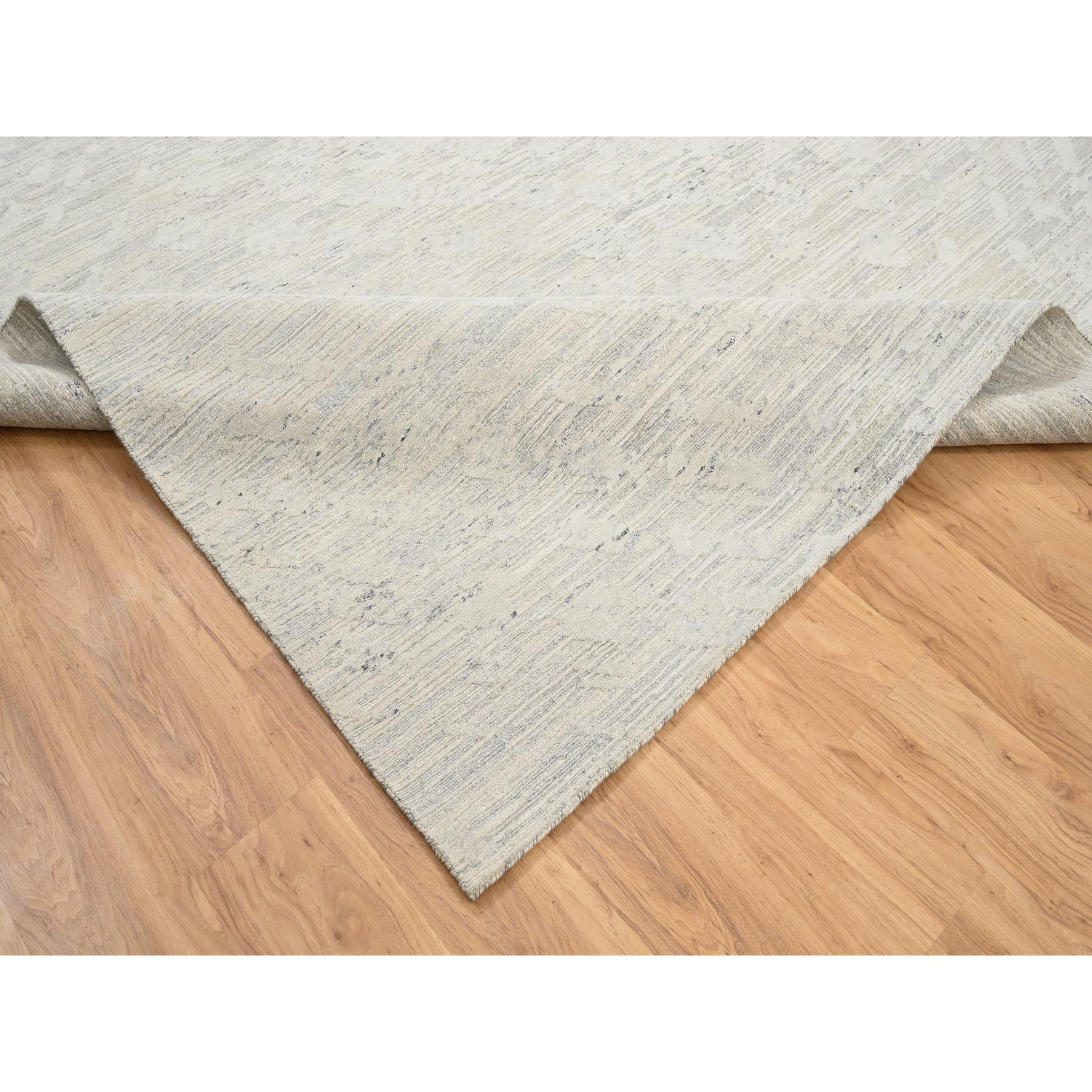 8'1"x8'1" Light Gray, Modern Design, Hand Spun Undyed Natural Wool, Hand Knotted, Square Oriental Rug HR64690 - Image 6