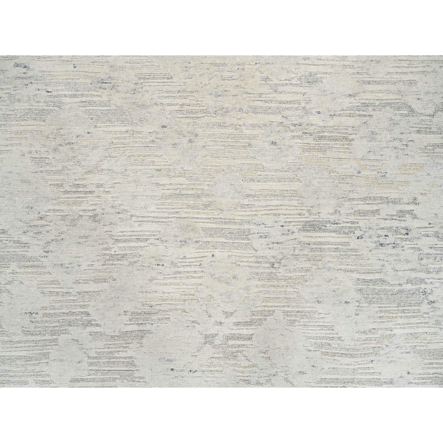 8'1"x8'1" Light Gray, Modern Design, Hand Spun Undyed Natural Wool, Hand Knotted, Square Oriental Rug HR64690 - Image 8